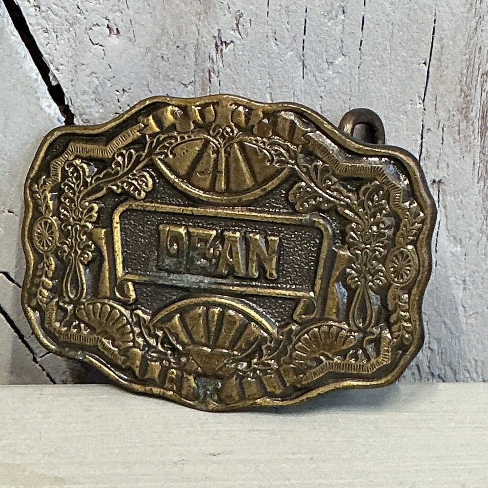 Vintage Oden USA Brass Belt Buckle Dean Name‎ Western Style Needs Repair